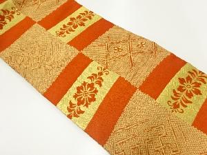 アンティーク　纐纈変わり市松に花模様織出し名古屋帯（材料）